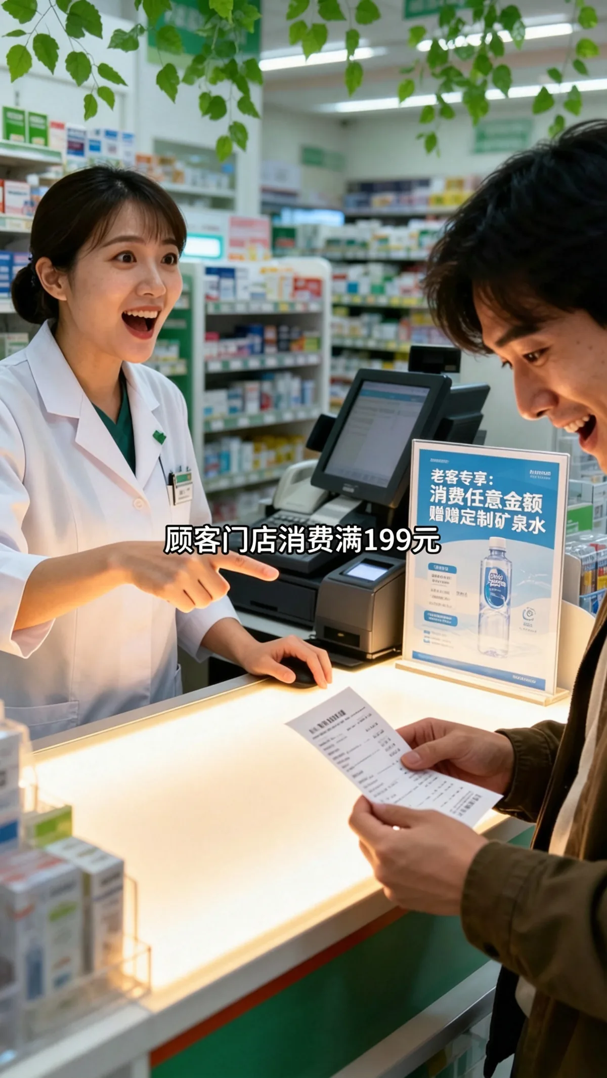 实体店消费赠水拓客：顾客消费满额赠天然矿泉水一瓶